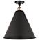 Ballston Cone 16"W Black Brass LED Semi.Flush Mount With Black Shade