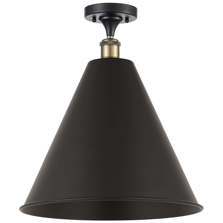 Image 1 Ballston Cone 16 inchW Black Brass LED Semi.Flush Mount With Black Shade