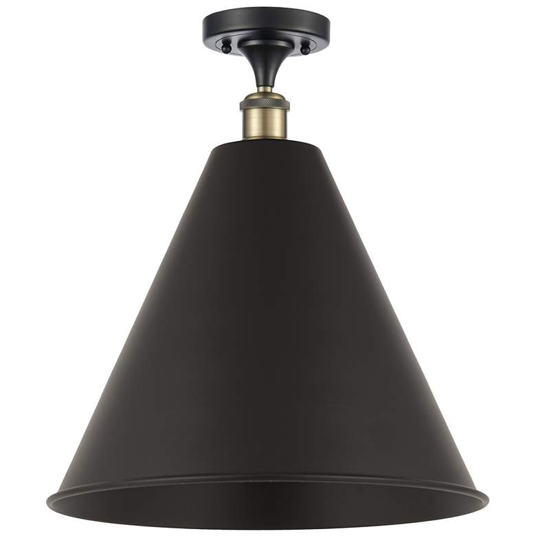 Image 1 Ballston Cone 16"W Black Brass LED Semi.Flush Mount With Black Shade