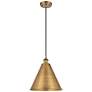Ballston Cone 16"W Brushed Brass Corded Mini Pendant w/ Matte Black Sh