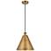 Ballston Cone 16"W Brushed Brass Corded Mini Pendant w/ Matte Black Sh