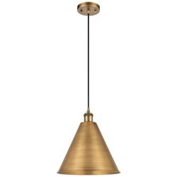 Ballston Cone 16"W Brushed Brass Corded Mini Pendant w/ Matte Black Sh