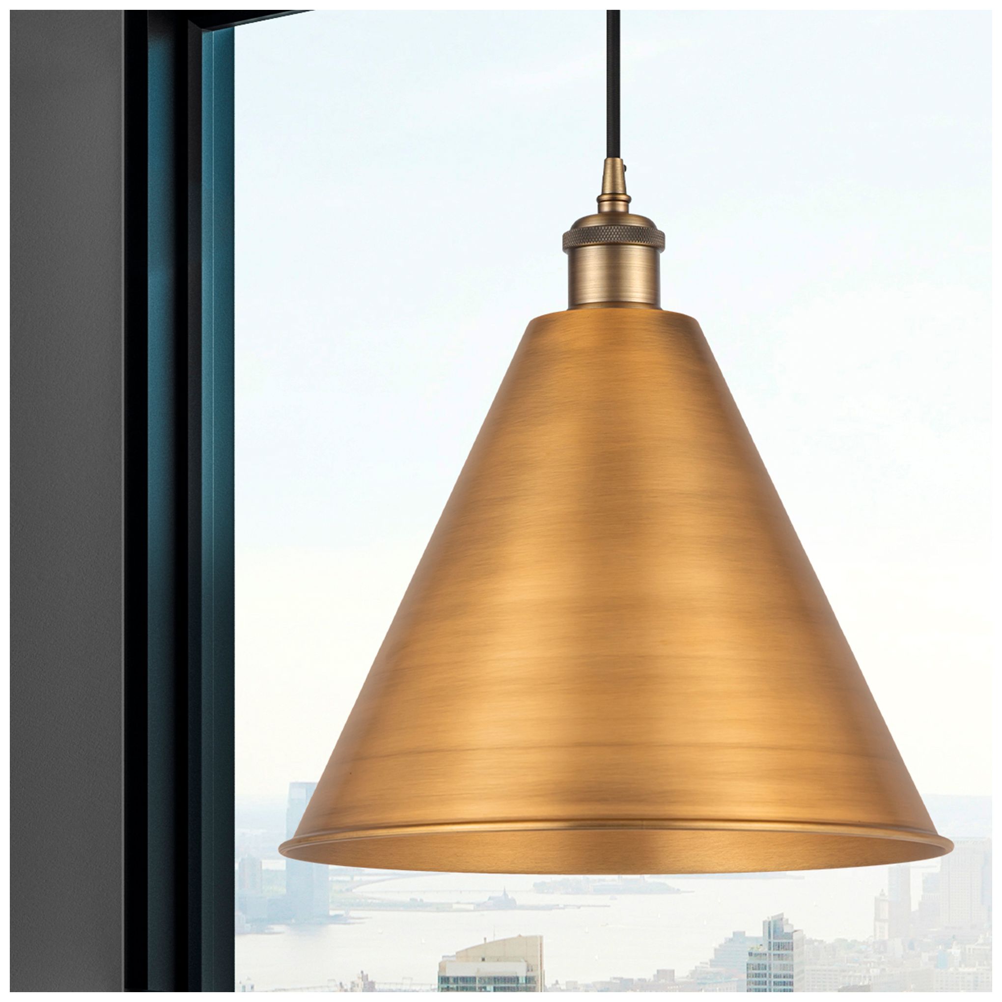 Image 2 Ballston Cone 16"W Brushed Brass Corded Mini Pendant w/ Matte Black Sh more views