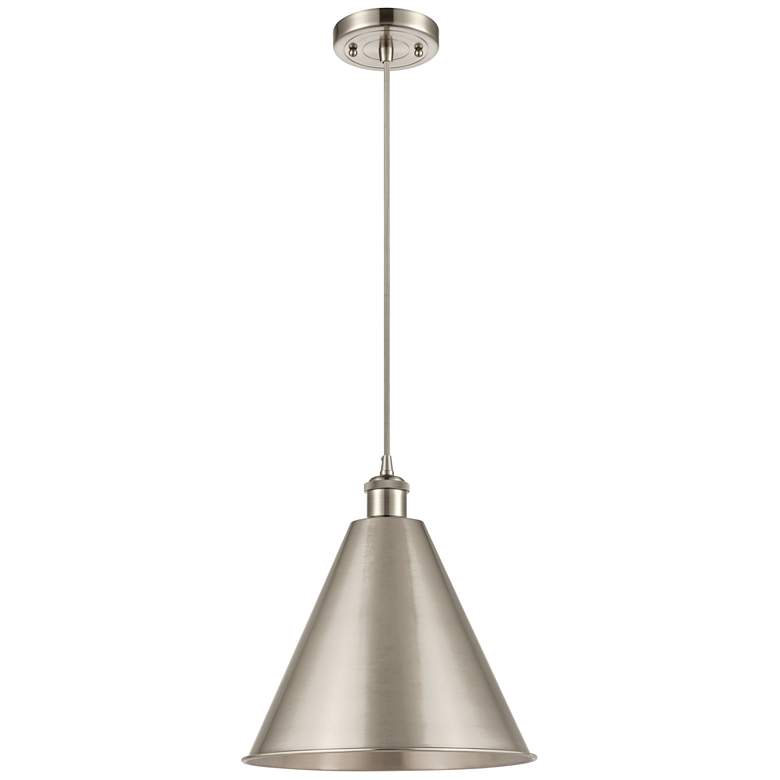 Image 1 Ballston Cone 16"W Brushed Nickel Corded Mini Pendant Brushed Nickel S
