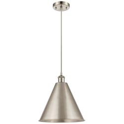 Ballston Cone 16"W Brushed Nickel Corded Mini Pendant Brushed Nickel S