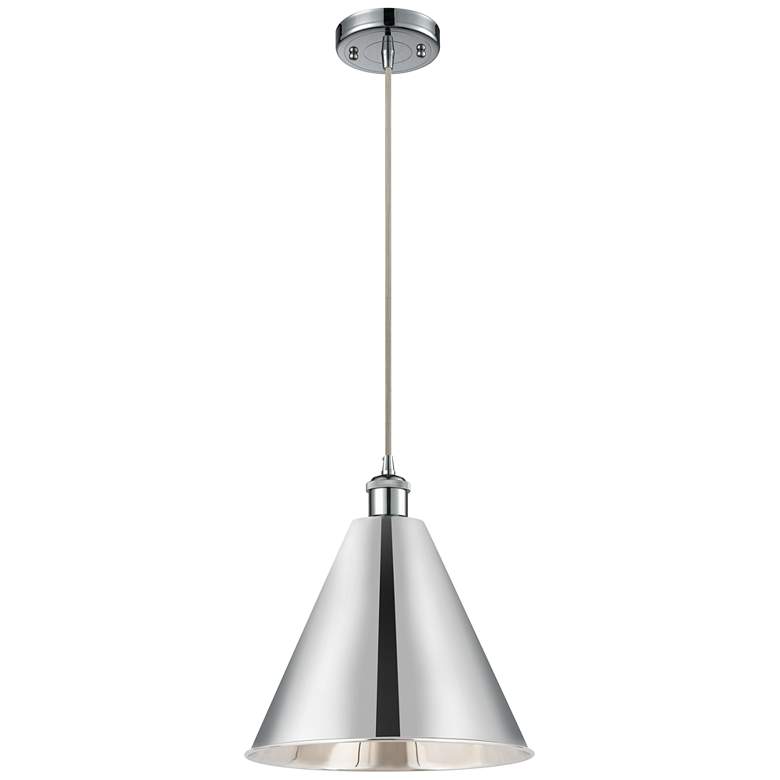 Image 1 Ballston Cone 16"W Chrome Corded Mini Pendant w/ Chrome Shade