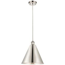 Ballston Cone 16"W Polished Nickel Corded Mini Pendant w/ Nickel Shade