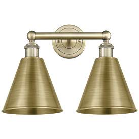 Image1 of Ballston Cone 17"W 2 Light Antique Brass Bath Light w/ Antique Brass S
