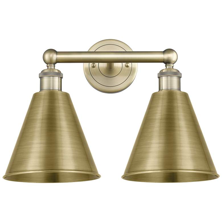 Image 1 Ballston Cone 17"W 2 Light Antique Brass Bath Light w/ Antique Brass S