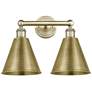 Ballston Cone 17"W 2 Light Antique Brass Bath Light w/ Antique Brass S