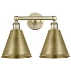 Ballston Cone 17"W 2 Light Antique Brass Bath Light w/ Antique Brass S