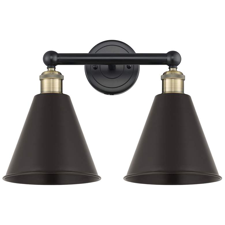 Image 1 Ballston Cone 17"W 2 Light Black Antique Brass Bath Light With Black S