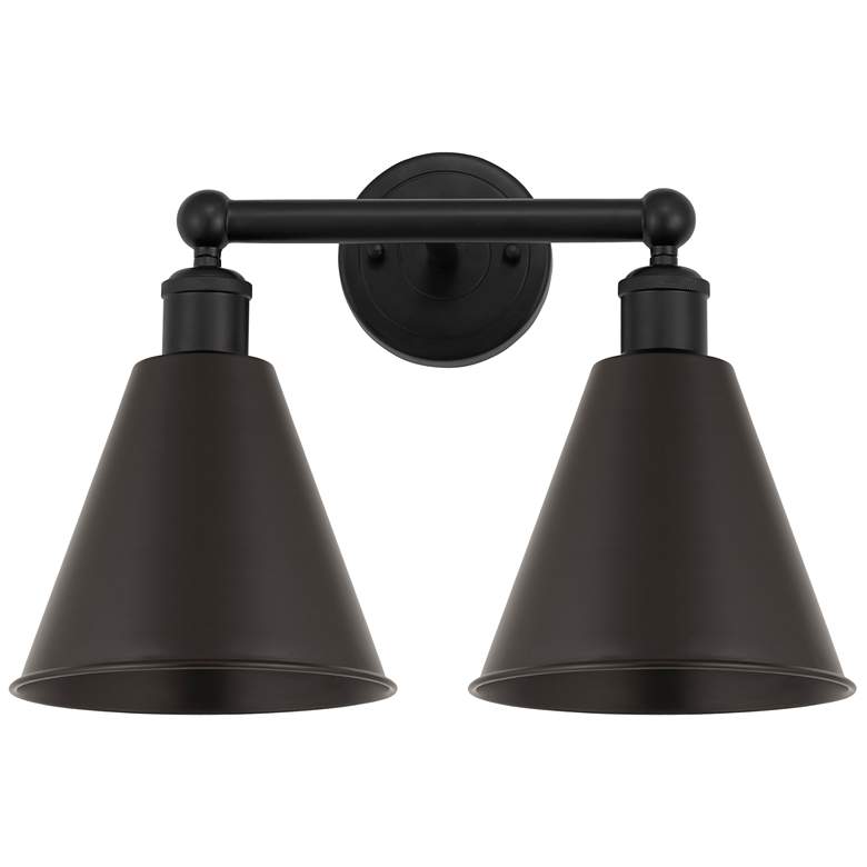 Image 1 Ballston Cone 17"W 2 Light Matte Black Bath Vanity Light With Black Sh