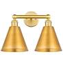 Ballston Cone 17"W 2 Light Satin Gold Bath Light With Satin Gold Shade