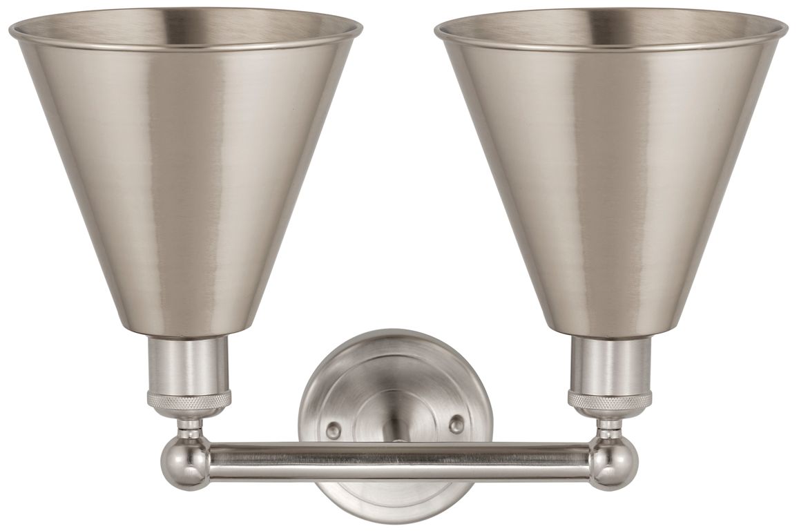Image 2 Ballston Cone 17"W 2 Light Satin Nickel Bath Light With Satin Nickel S more views