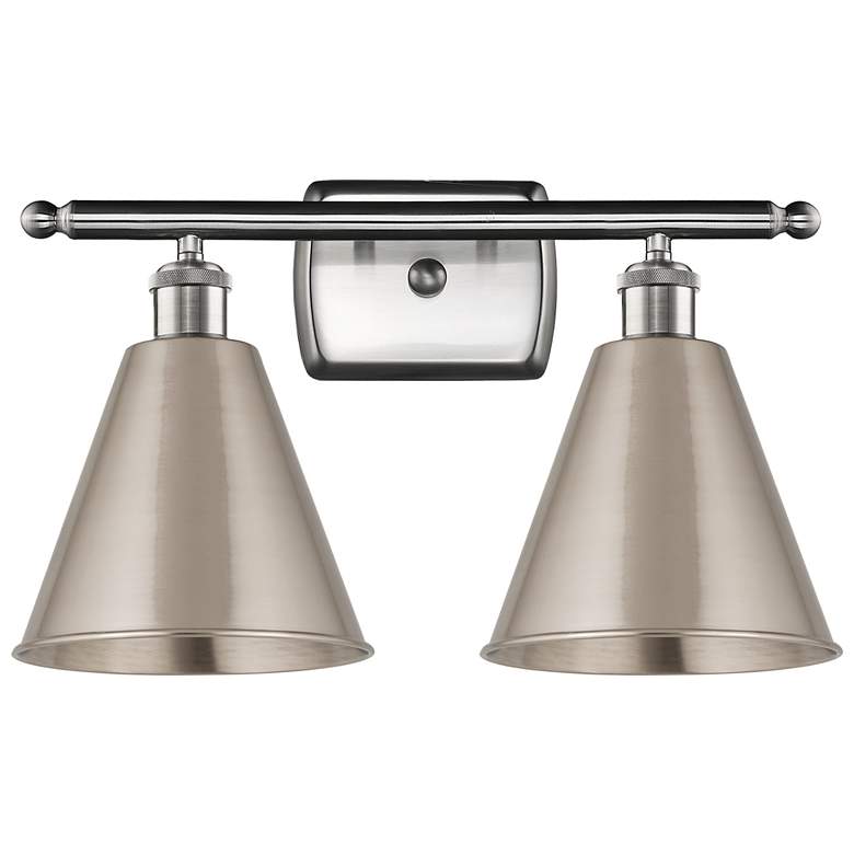 Image 1 Ballston Cone 18"W 2 Light Brushed Satin Nickel Bath Light