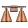 Ballston Cone 18"W 2 Light Copper LED Bath Light With Copper Shade