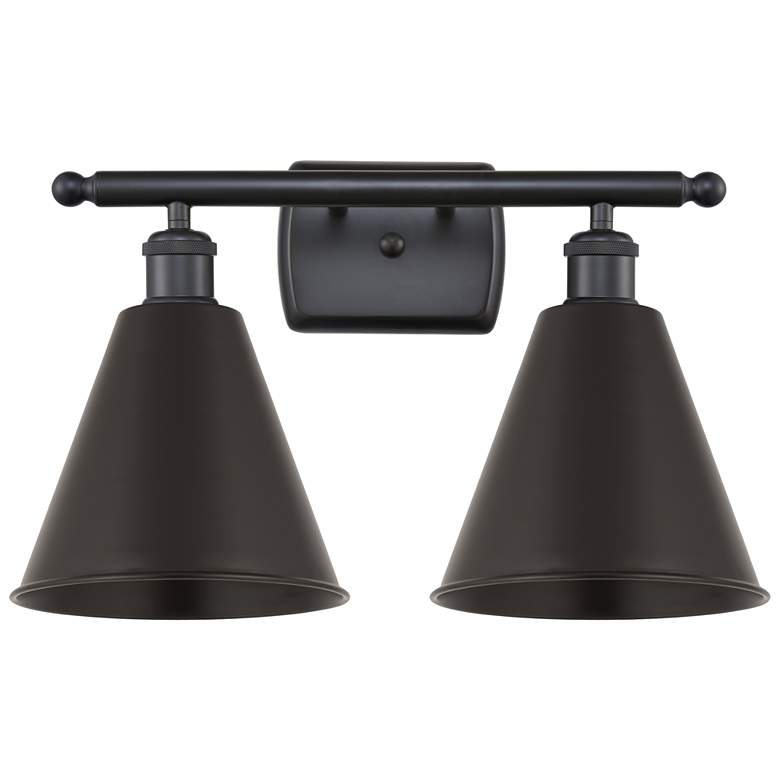 Image 1 Ballston Cone 18 inchW 2 Light Matte Black LED Bath Light With Black Shade