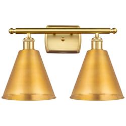 Ballston Cone 18&quot;W 2 Light Satin Gold Bath Light With Satin Gold Shade
