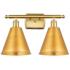 Ballston Cone 18"W 2 Light Satin Gold Bath Light With Satin Gold Shade