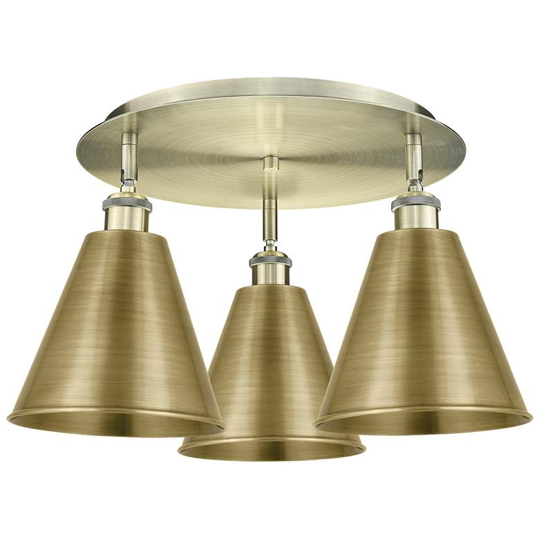 Image 1 Ballston Cone 19.75" Wide 3 Light Antique Brass Flush Mount w/ Brass S