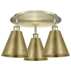 Ballston Cone 19.75" Wide 3 Light Antique Brass Flush Mount w/ Brass S