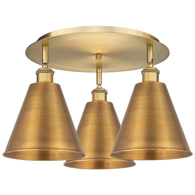 Image 1 Ballston Cone 19.75" Wide 3 Light Brushed Brass Flush Mount w/ Brass S