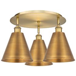 Ballston Cone 19.75" Wide 3 Light Brushed Brass Flush Mount w/ Brass S