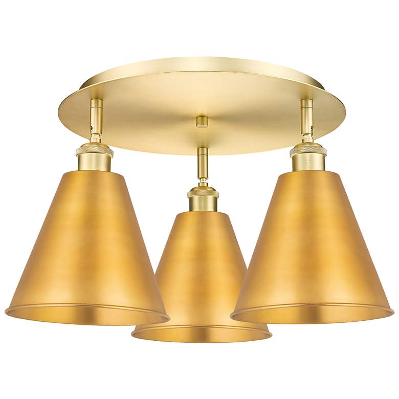 Image 1 Ballston Cone 19.75" Wide 3 Light Satin Gold Flush Mount With Gold Sha