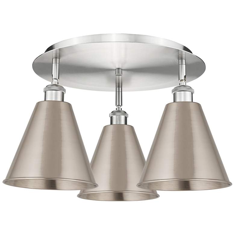 Image 1 Ballston Cone 19.75" Wide 3 Light Satin Nickel Flush Mount w/ Nickel S
