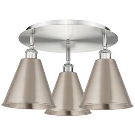 Ballston Cone 19.75" Wide 3 Light Satin Nickel Flush Mount w/ Nickel S Ballston Cone 19.75" Wide 3 Light Satin Nickel Flush Mount w/ Nickel S