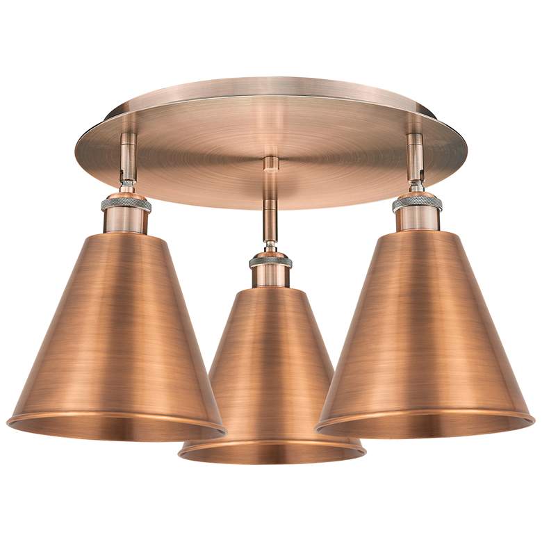 Image 1 Ballston Cone 19.75"W 3 Light Antique Copper Flush Mount w/ Copper Sha