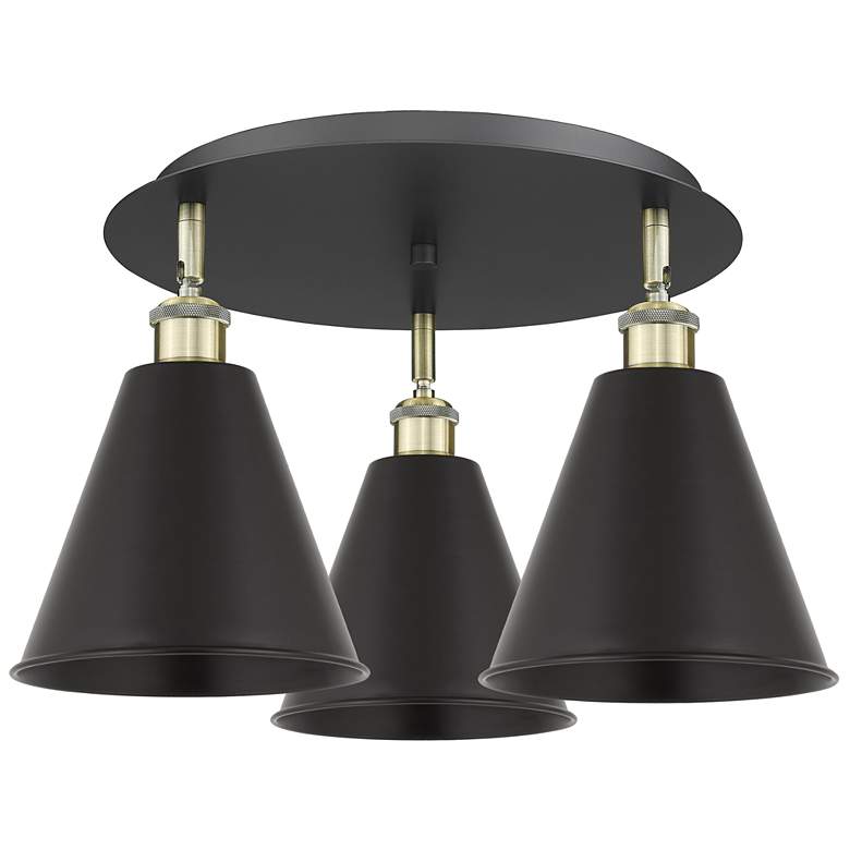 Image 1 Ballston Cone 19.75"W 3 Light Black Brass Flush Mount w/ Black Shade