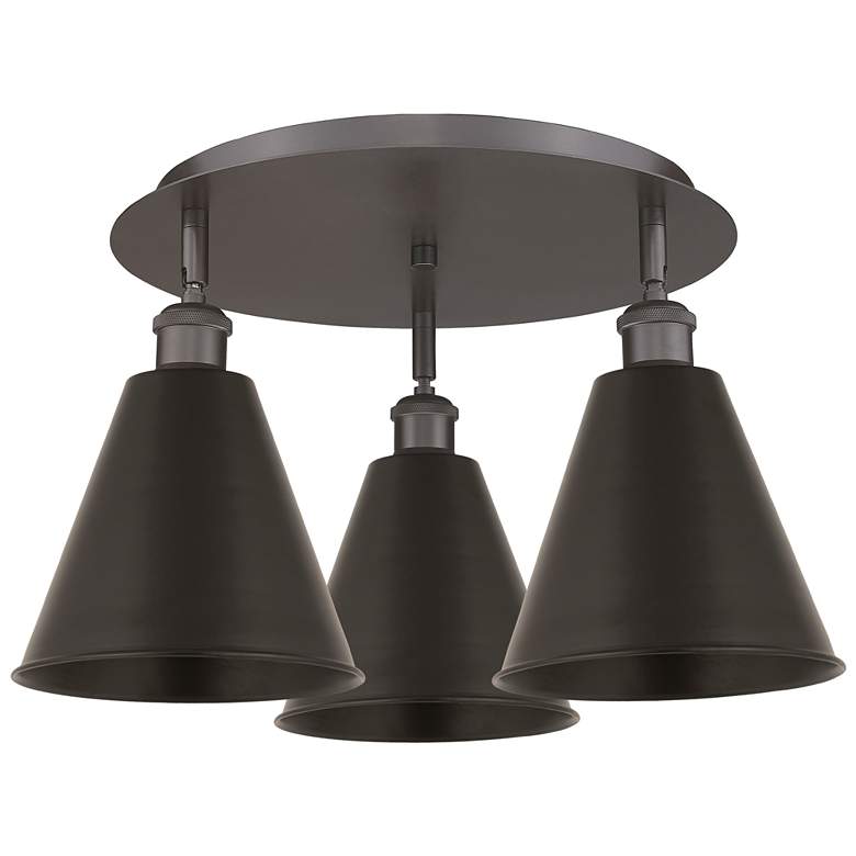 Image 1 Ballston Cone 19.75"W 3 Light Oil Rubbed Bronze Flush Mount w/ Bronze