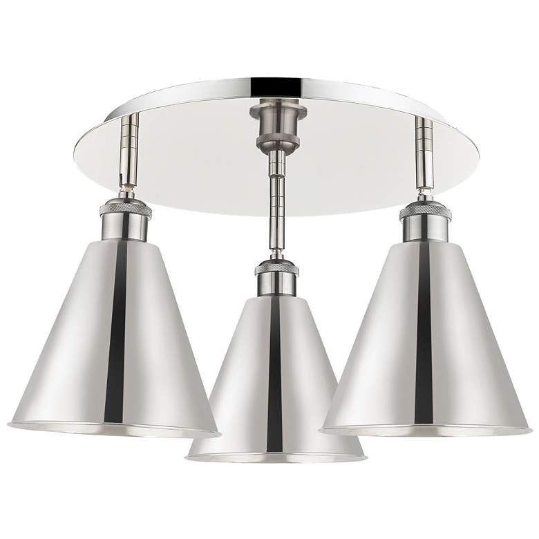 Image 1 Ballston Cone 19.75"W 3 Light Polished Nickel Flush Mount w/ Nickel Sh