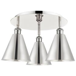 Ballston Cone 19.75"W 3 Light Polished Nickel Flush Mount w/ Nickel Sh