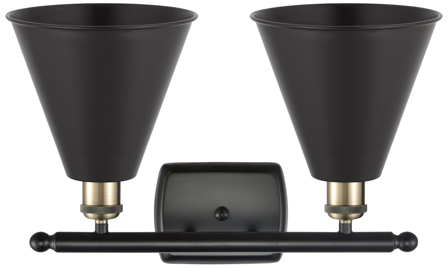 Image 2 Ballston Cone 2 Light 18" Bath Light - Black Brass - Matte Black Shade more views