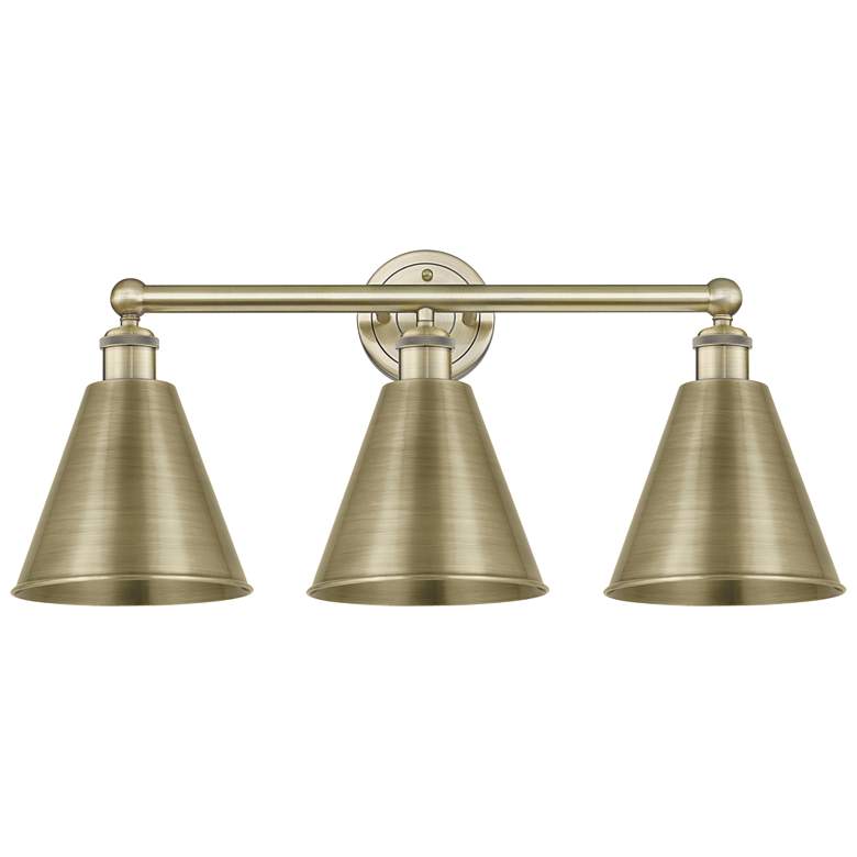 Image 1 Ballston Cone 26"W 3 Light Antique Brass Bath Light w/ Antique Brass S