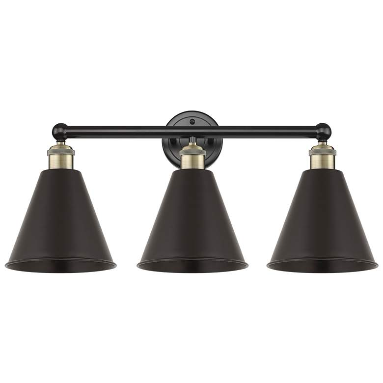 Image 1 Ballston Cone 26"W 3 Light Black Antique Brass Bath Light With Black S