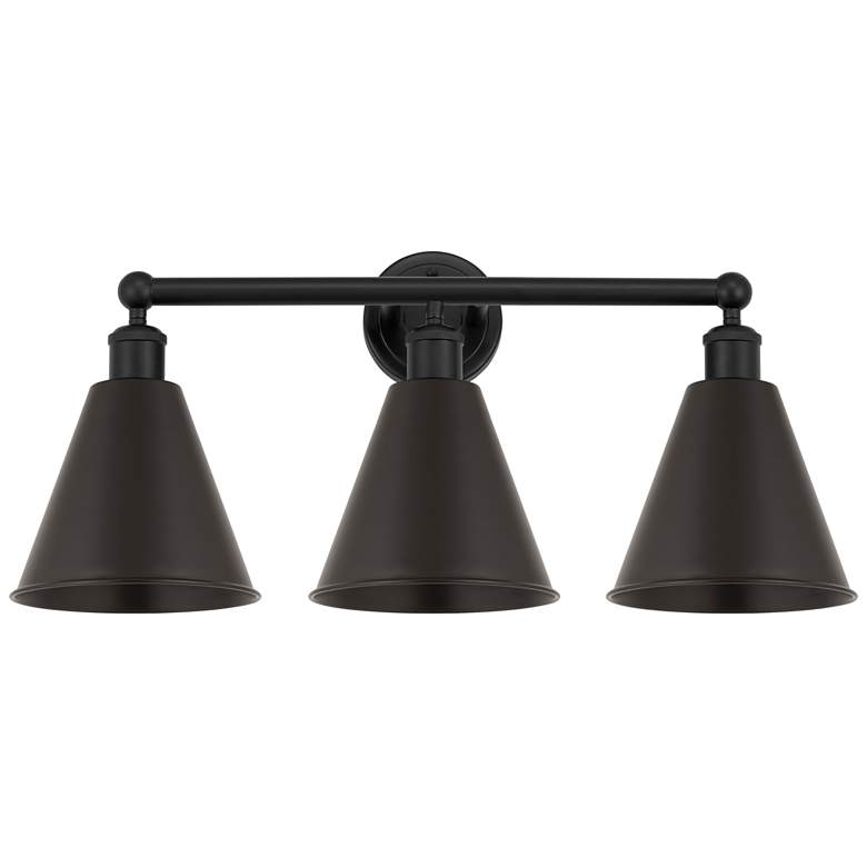 Image 1 Ballston Cone 26"W 3 Light Matte Black Bath Vanity Light With Black Sh