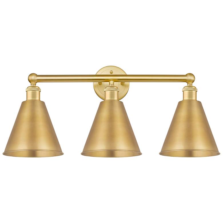 Image 1 Ballston Cone 26"W 3 Light Satin Gold Bath Light With Satin Gold Shade
