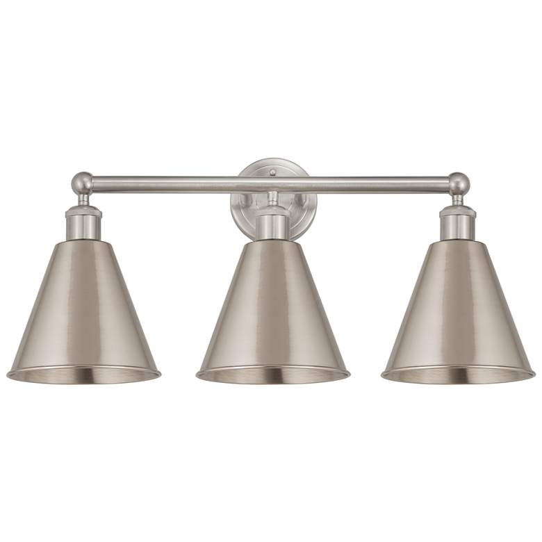 Image 1 Ballston Cone 26"W 3 Light Satin Nickel Bath Light With Satin Nickel S