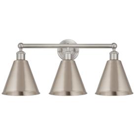Ballston Cone 26"W 3 Light Satin Nickel Bath Light With Satin Nickel S Ballston Cone 26"W 3 Light Satin Nickel Bath Light With Satin Nickel S