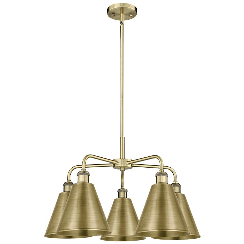 Image 1 Ballston Cone 26"W 5 Light Antique Brass Stem Chandelier