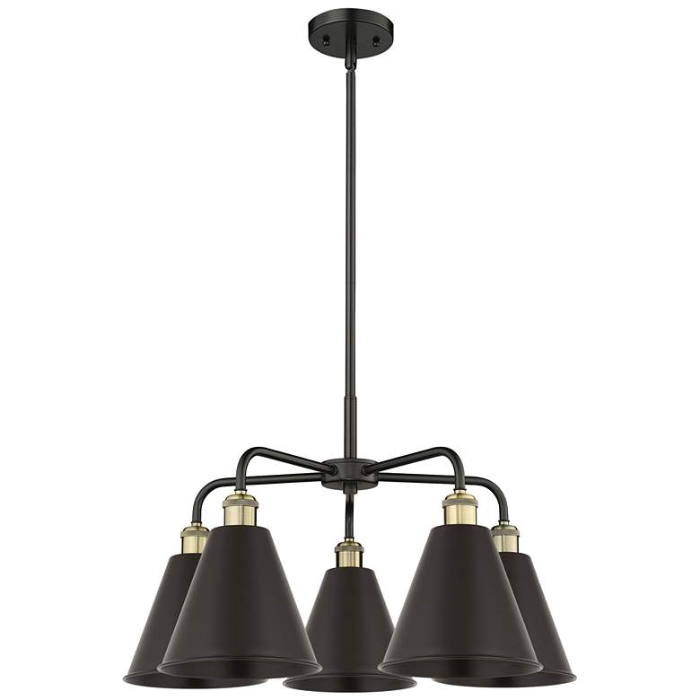 Image 1 Ballston Cone 26"W 5 Light Black Brass Stem Hung Chandelier w/ Black S