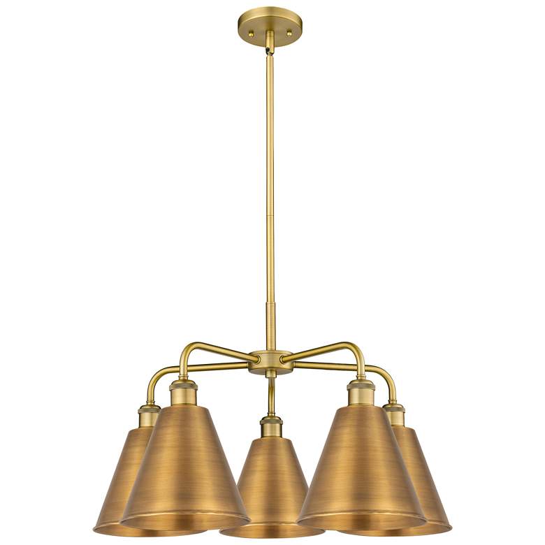Image 1 Ballston Cone 26"W 5 Light Brushed Brass Stem Chandelier