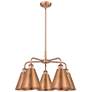 Ballston Cone 26"W 5 Light Copper Stem Hung Chandelier With Copper Sha