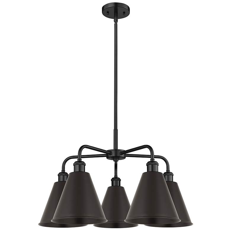 Image 1 Ballston Cone 26"W 5 Light Matte Black Stem Hung Chandelier w/ Black S