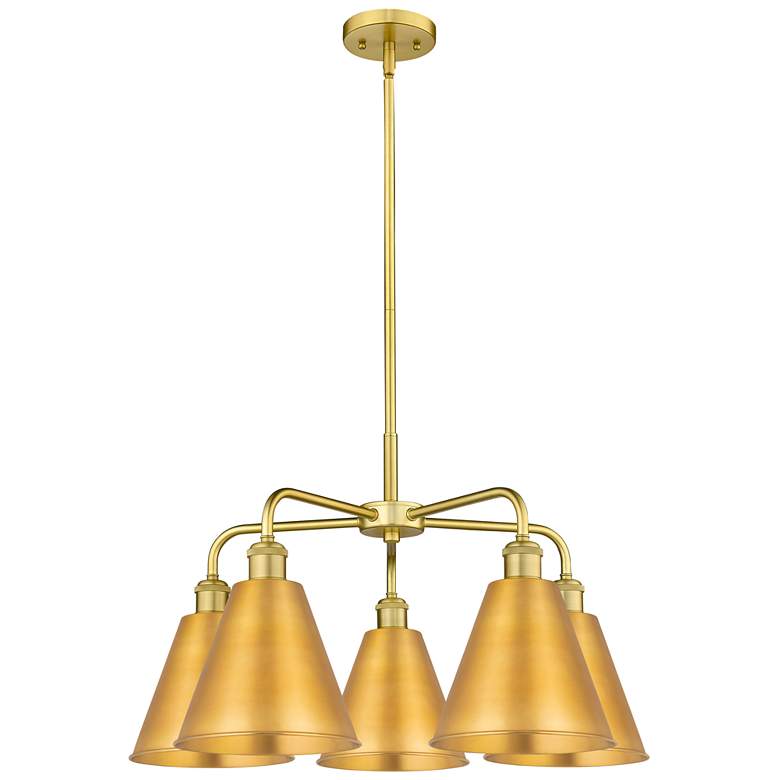 Image 1 Ballston Cone 26"W 5 Light Satin Gold Stem Chandelier w/ Satin Gold Sh