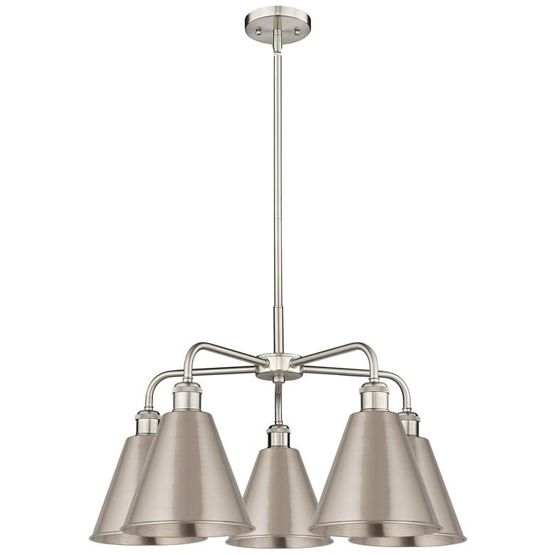 Image 1 Ballston Cone 26"W 5 Light Satin Nickel Stem Chandelier